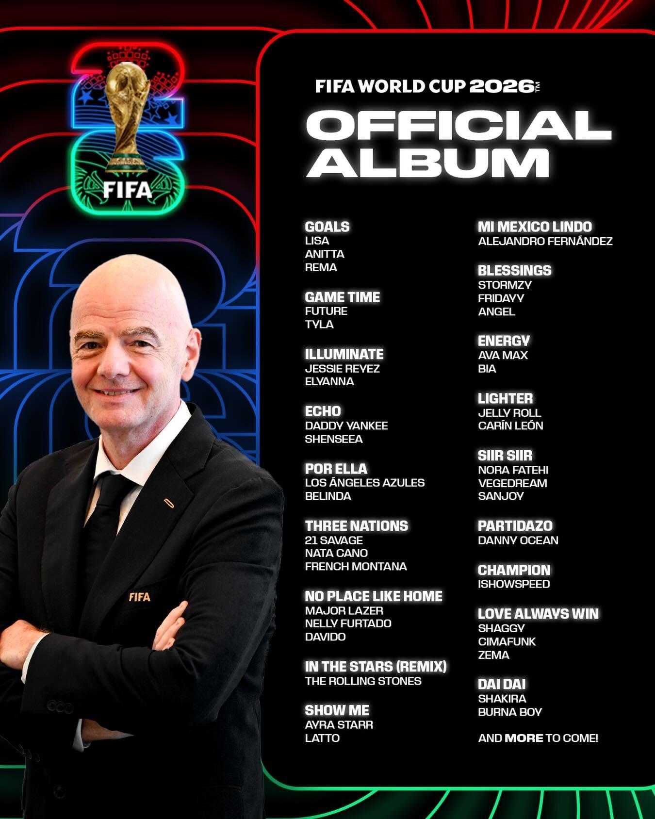 FIFA公布本届世界杯18首官方歌曲,甲亢哥的Champion在列